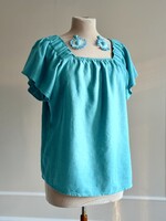 Next 36-38-38-40-42-es lenes türkizkék blúz, vállra húzható