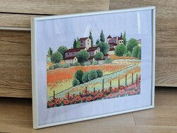 Keresztszemes, 41x31cm-es, hímzett falikép
