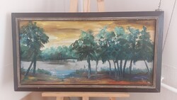M. Kristóf Ágnes  tájkép festménye Szinyei Alkotóközösség 87x47 cm kerettel.
