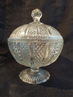 Régi talpas  fedeles üveg cukorka tartó bobonier cukortartó