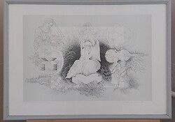 Ábrahám Rafael litográfia 64x46 cm kerettel