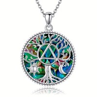 Abalone Kagyló Életfa Nap-Hold Nyaklánc Medál Gyöngyház Berakással 925 Tiszta Ezüst Platina Új.