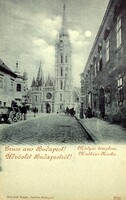Budapest - Mátyás templom  holdfénynél -  antik  képeslap