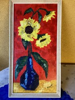 Napraforgós olajfestmény VINCENT VAN GOGH után 64x34 cm.