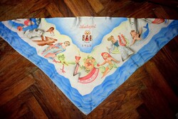 Relikvia ! Budapest Állami Bábszínház 1958 - selyem vállkendő remek grafikával