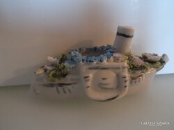 GYERTYATARTÓ - ALKUKÉPES - PORCELÁN - ANTIK - HAJÓ - 9 x 4 x 3,5 cm - HIBÁTLAN