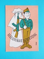 Képeslap (61) - Humoros katonai lap 1960-as évek - (Rajz: Pusztai Pál)
