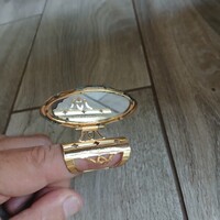 Érdekes régi fémkeretes pipere tükör és rúzstartó (6,3x3,3x2,4 cm)