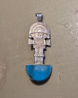 Vintage Perui Inka Tumi medál – 925‑ös ezüst + türkiz kő