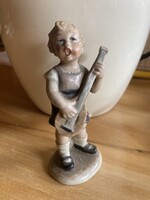 Wagner&Apel - Bertram német porcelán szobor: Fiú mandolinnal, hibátlan