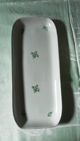 Hollóháza  vastag porcelán kínáló, süteményes, szendvicses tál, zöld szélű , hibátlan