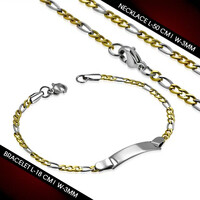 GYÖNYÖRŰ FÉNYŰ ARANY ÉS EZÜST SZÍNŰ FIGARÓ LÁNC ÉS KARKÖTŐ SZETT, A KARKÖTŐ GRAVÍROZHATÓ NAGYON SZÉP