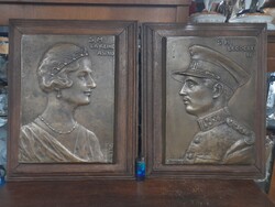 Régi Tömör Bronz 1930 Belga Király III Lipót És La Reine Astrid Felesége Fali Kép Pár.35.5 x 25.5 cm