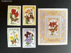 Anguilla virágok, lepkék postatiszta 1982