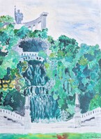 Gellért-hegy (olajfestmény) Buda, budapesti részlet, színes kép - Nadrai