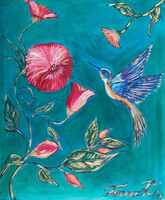 Kolibri / Colibri Méret: 50x60cm Technika: Vászon, akril