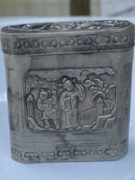 Antik kínai ezüst dohány doboz 6x6,5x3 cm 38 gramm