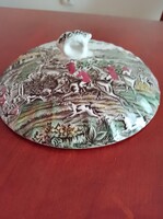 Vadászjelenetes vadász mintás angol porcelán leveses tál fedő