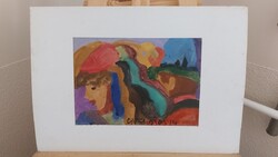 Csepeli Németh Miklós  festménye 21x30 cm + karton