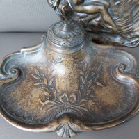 Antik francia bronz tintatartó – patinás, elegáns darab (porcelánbetét nélkül)