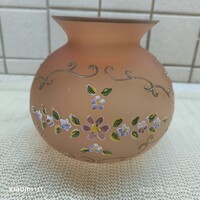 Vastag üveg váza kézzel festett, virágmintás, cirádás váza eladó!