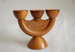 Döllert gyertyatartó 3 ágú fa réz tálkákkal 60-as évek iparművészeti munka 15,7 x 5 x 12,4 cm