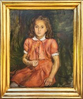 Pituk József (1906 - 1991) Bájos Kisleány 1946 c. festménye Eredeti Garanciával!!