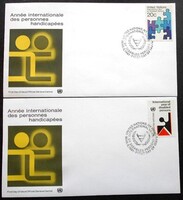 ENSZf367-8 / ENSZ Genf 1980 A Fogyatékkal Élők Nemzetközi Éve bélyegsor FDC-n
