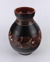 1W556 Jelzett barna mázas hódmezővásárhelyi kerámia váza 24 cm