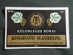 Bor címke,Pécs állami borgazdaság,Kisharsányi olaszrizling bor, 0.7L,