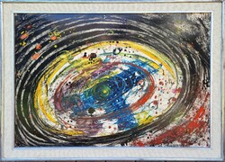 112x82cm ! Mosshammer György (1911 - 1970) Univerzum 1964 c. festménye Eredeti Garanciával!
