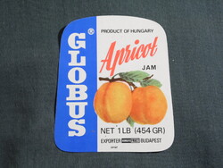 Canning label, Hungarian Canning Factory, GLOBUS apricot jam