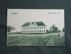 Képeslap,Nagykáta,Állami elemi iskola,utca látkép,részlet,Hangya szöv. kiadás,Nagykáta,1928-