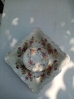 Pillangó mintás Zsolnay  porcelán köretes tál + 7 db Zsolnay pillangós kávés  csészealj