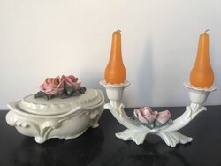ENS porcelán bonbonier gyertyatartó