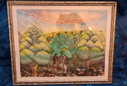 Bűnbeesés a Paradicsomban selyemkép, vallásos kép (M5735)