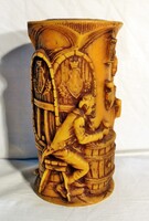 Hatalmas gyönyörű jelenetes méhviasz faragott gyertya-tartó