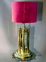 Art Deco stílusú sárgaréz/üveg asztali lámpa, bordó bársony búrával
