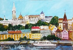 Festmény (02/18) - BÁNFI : BUDAPEST. VÁRNEGYED  (olaj, karton, 50x35  cm)