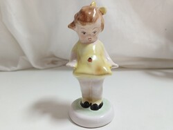 Bodrogkeresztúri kerámia sárga ruhás katicas kislány - 12,5 cm