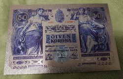 Ezüsttel bevont 1902-es Osztrák-Magyar KORONA, plasztik bankjegyek (50 KORONÁT) RETRO képkeretben.