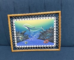 Festett vászonkép,bambusz kerettel. 36x46cm
