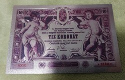 Ezüsttel bevont 1902-es Osztrák-Magyar KORONA, plasztik bankjegyek (10 KORONÁT) RETRO képkeretben.