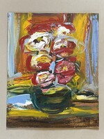 BODRI FERENC 2003 MODERN VIRÁG CSENDÉLET OLAJ FAROST FESTMÉNY 50 x 40 CM