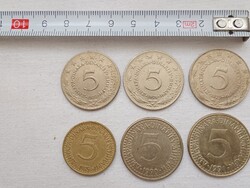 Pénzérme 024 - SFR Jugoslavija 5 Dinara 6db egyben