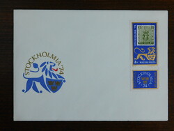 FDC 1974. Stockholmia'74 Bélyegkiállítás - a svéd Mi 1-es bélyeg képe, szelvénnyel