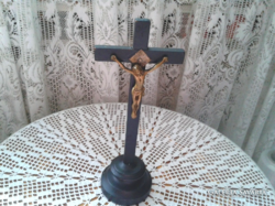 RÉGI FA KERESZT FEKETE, RÉZ JÉZUSSAL KÉPEK SZERINTI