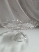 Metszett üveg talpas torta tál - 14,5 x 26 cm