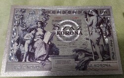 Ezüsttel bevont 1902-es Osztrák-Magyar KORONA, plasztik bankjegyek (100 KORONÁT) RETRO képkeretben.