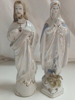 Lüszter mázzal bevont Jézus Krisztus és Szűz Mária porcelán szobor pár - 22,5 cm